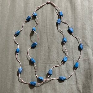 Turquoise Beaded Necklace with Silver Chain